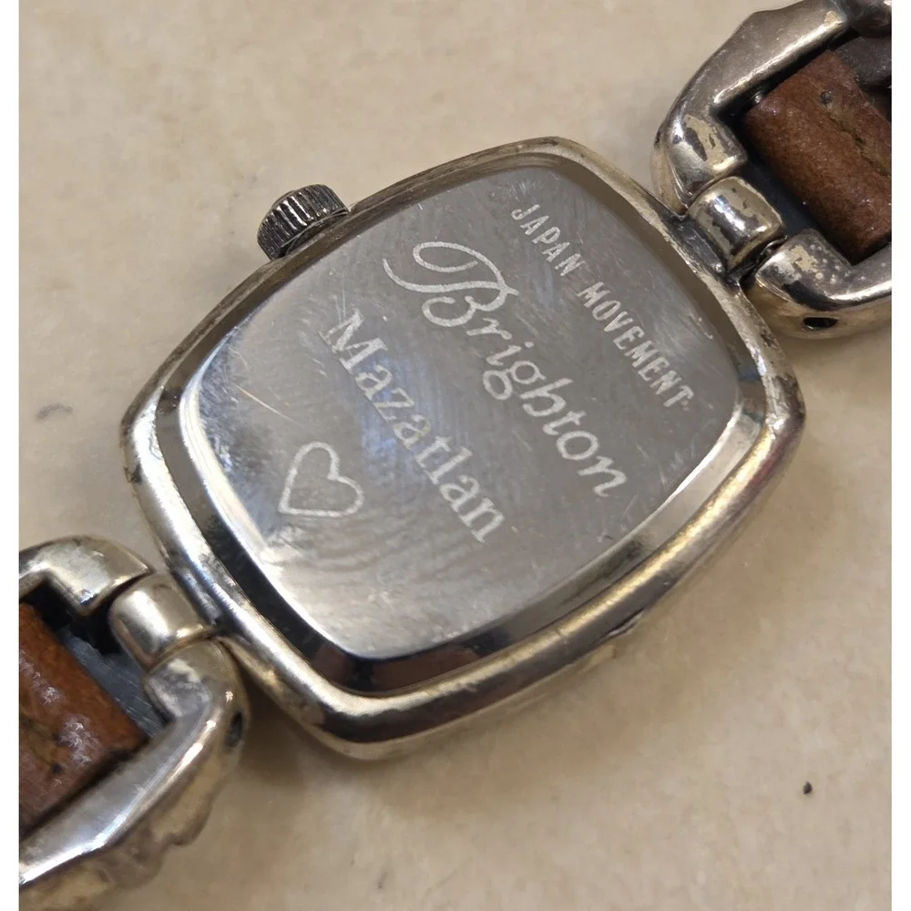 Brighton MAZATLAN Watch Silver Tone Brown Leather Watch New Battery